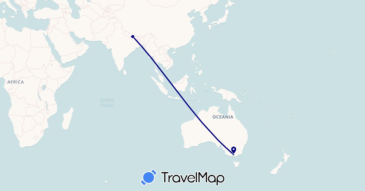 TravelMap itinerary: driving in Australia, Nepal (Asia, Oceania)